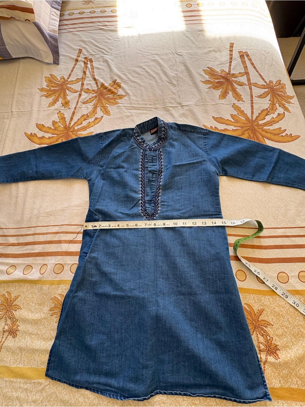 Boys size 8 Blue cotton kurta white pajama set